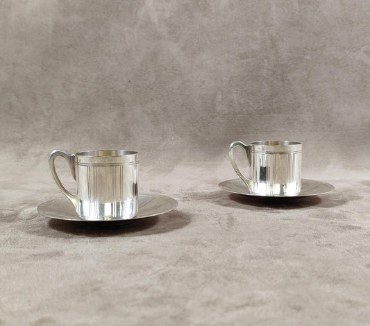 Lot de 2 tasses à café en métal argenté Ravinet d'Enfert Made in France Vintage