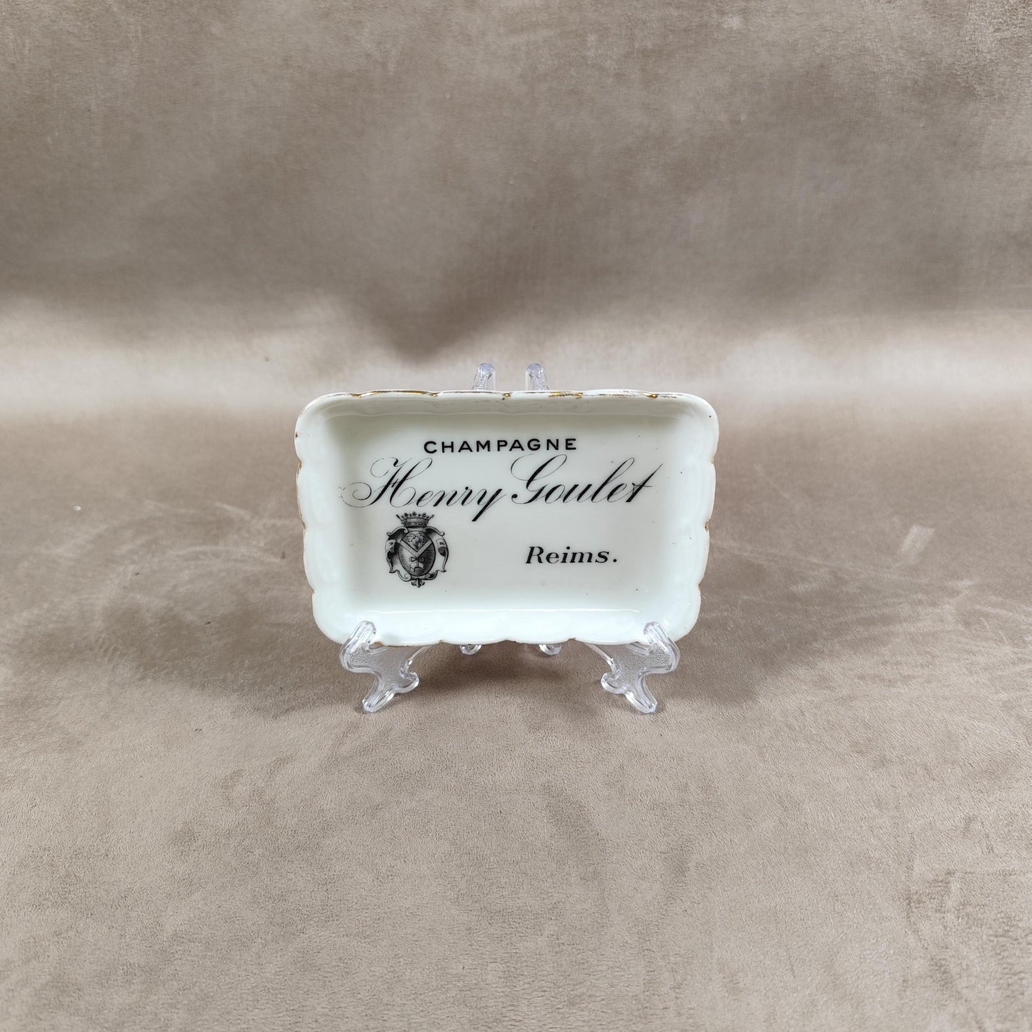 Cendrier Champagne Henry Goulet en porcelaine par Michelaud Frères Limoges Made In France Vintage 1970