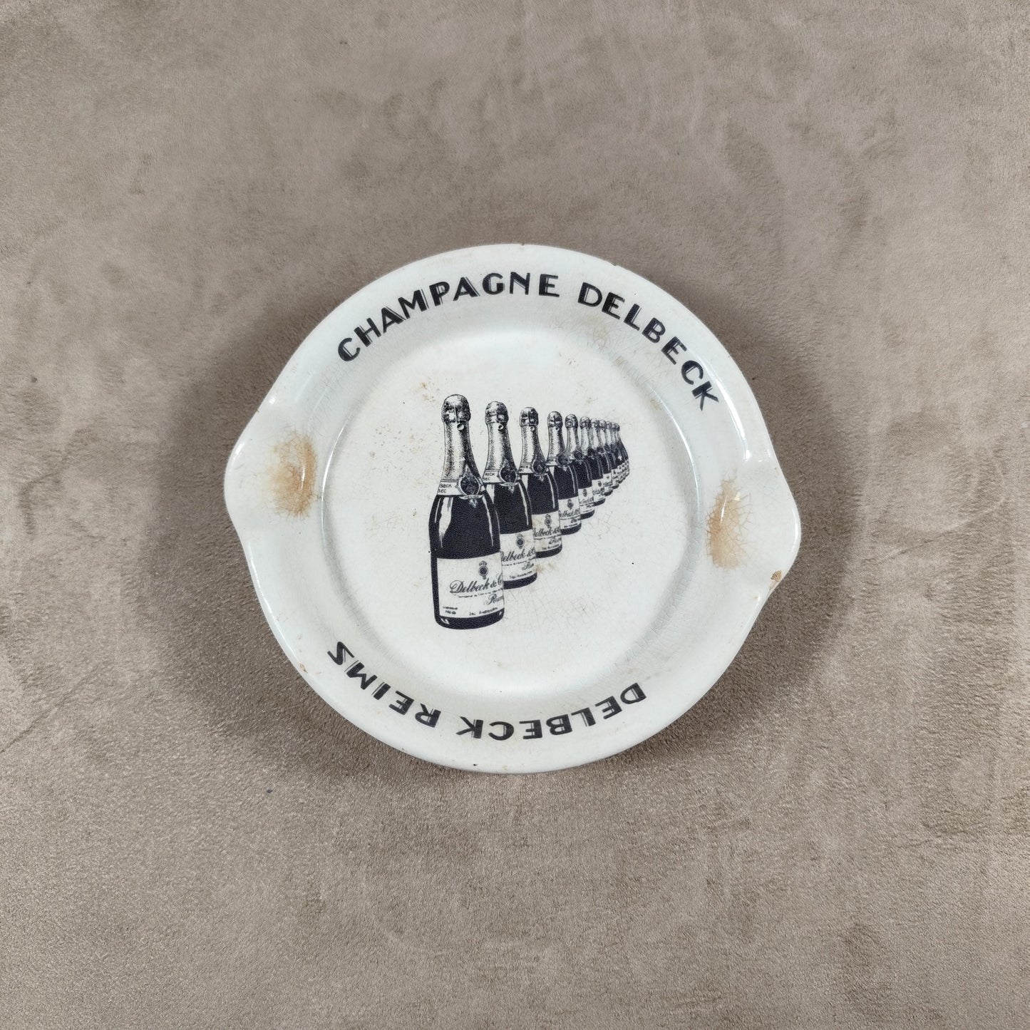 VERY RARE Cendrier Champagne Delbeck en faience ancienne vintage par Keller et Guerin  Made in France Vintage 1900