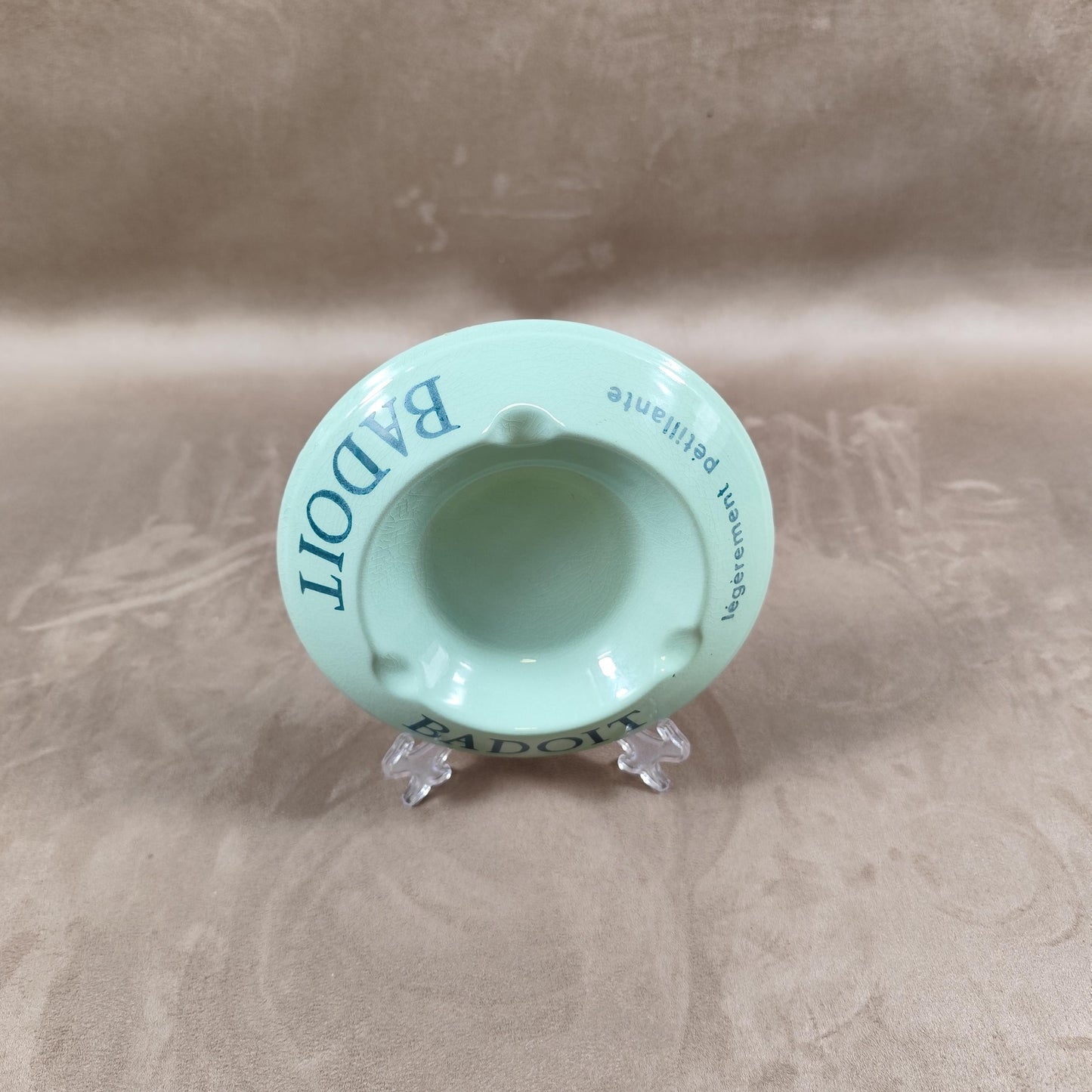 Cendrier Badoit en faience vert Made in France Vintage 1960