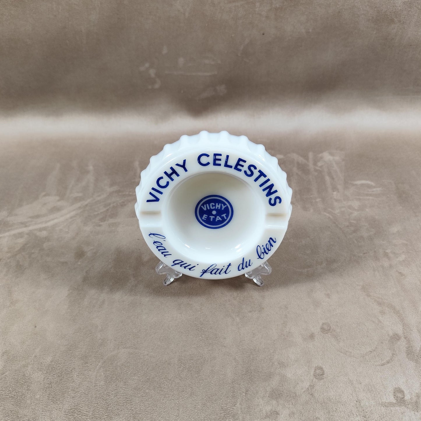 Cendrier Publicitaire Vichy Celestins en verre Made in France Vintage 1980