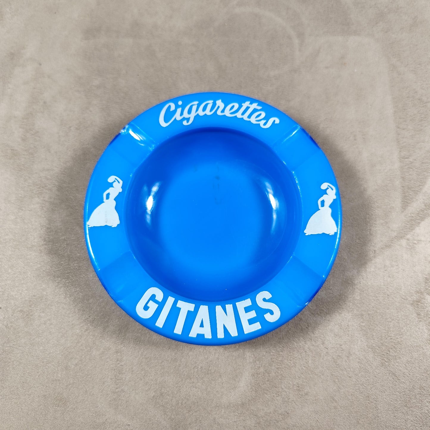 Cendrier Publicitaire Cigarettes Gitanes en céramique bleu Made in France Vintage 1950