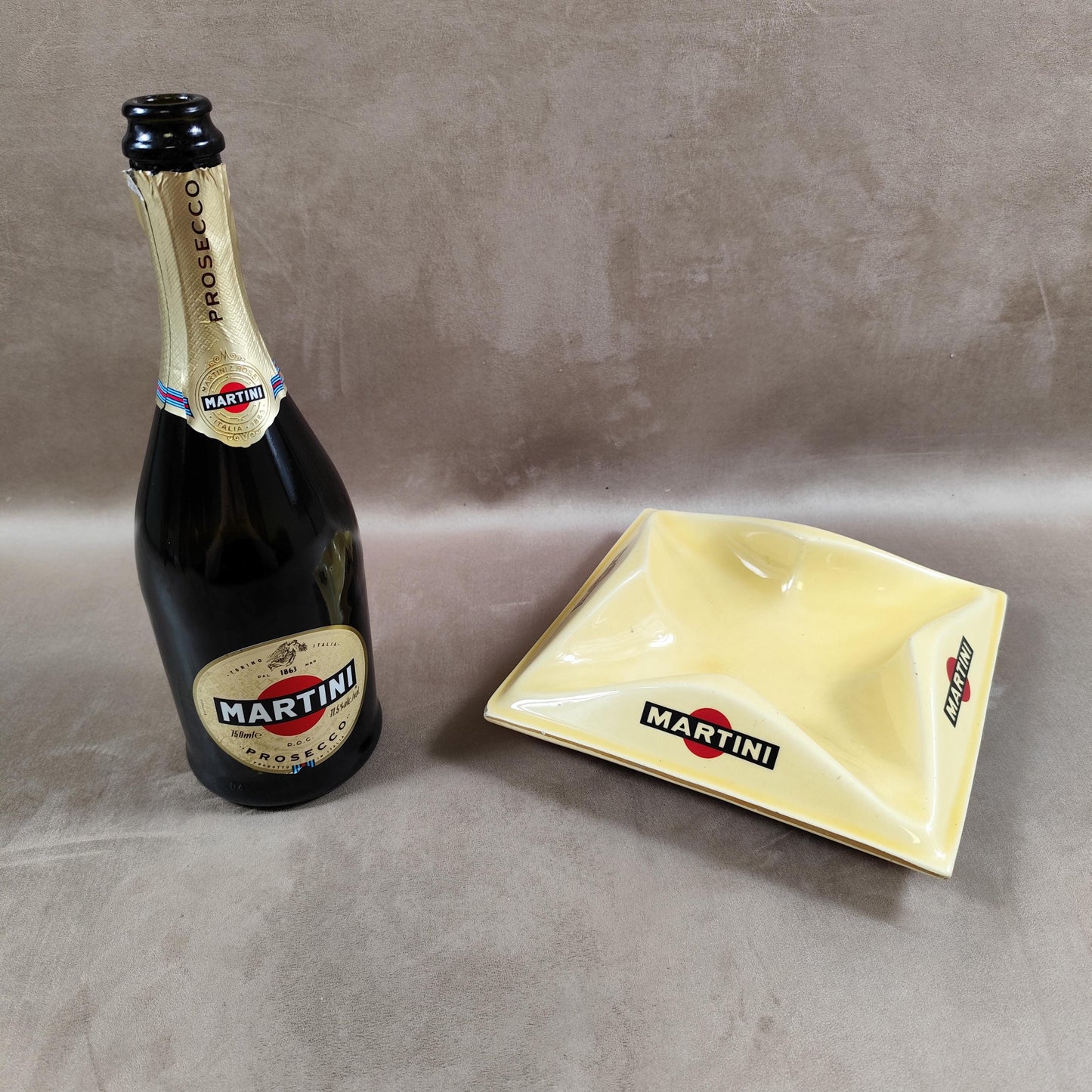 Cendrier XXL MARTINI publicitaire vintage en faience beige Made in France Années 1960
