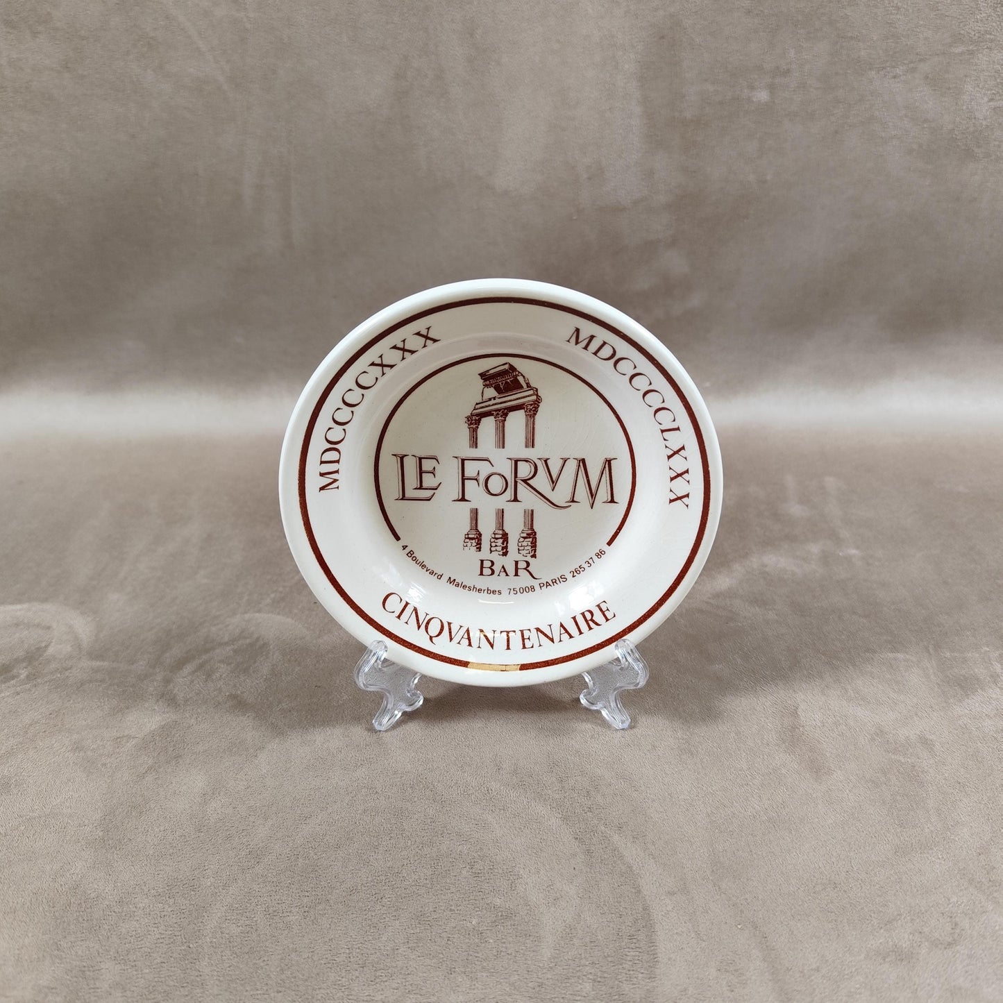 Cendrier Publicitaire Le Forum Forvm Cinquantenaire en faience Made in France Vintage 1980
