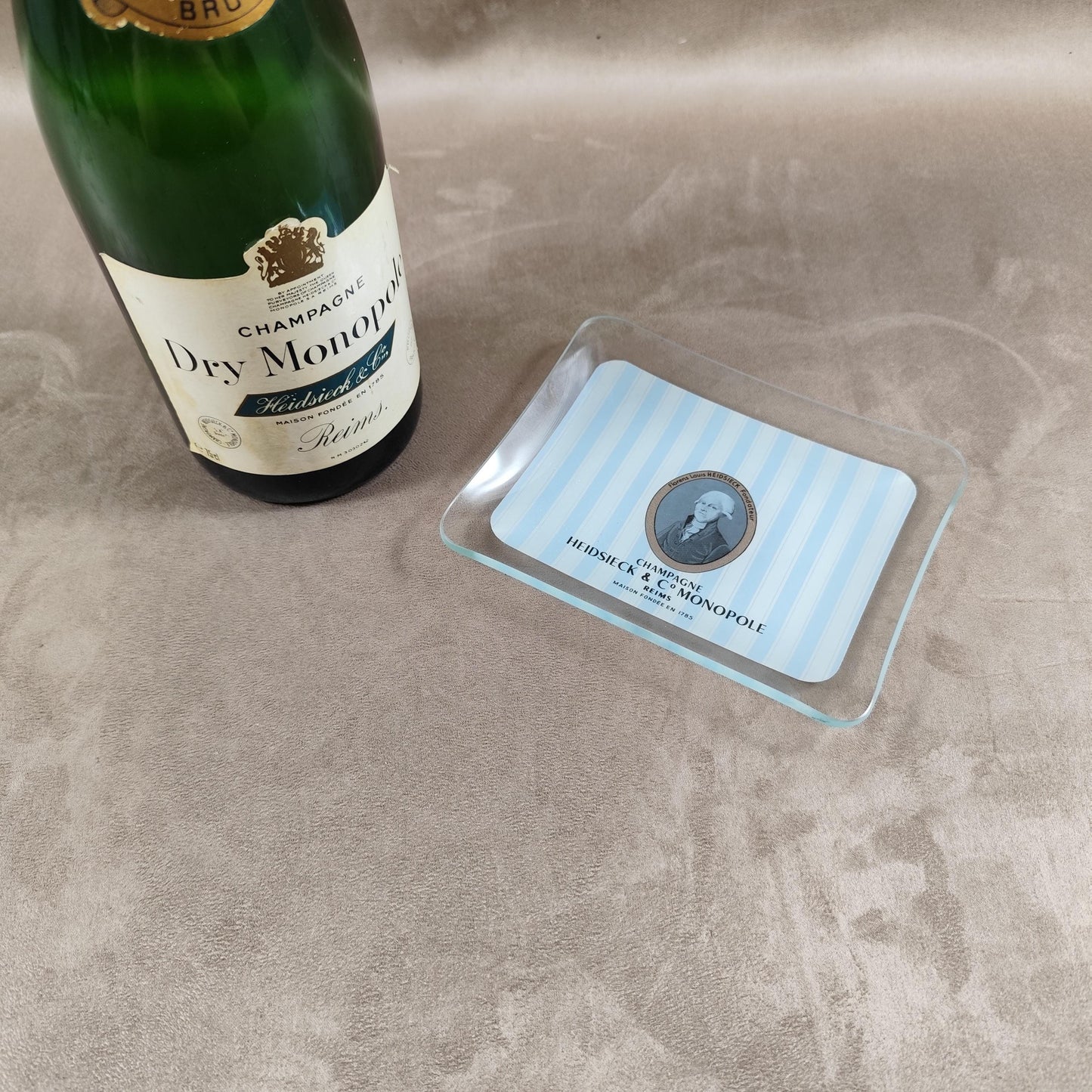 Cendrier, Vide poche en verre Champagne Heidsieck & Co Dry Monopole Made in France Vintage