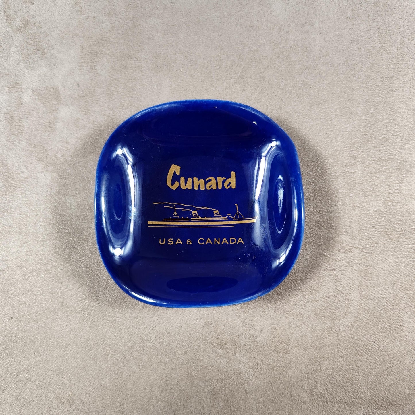 Cendrier Publicitaire Cunard compagnie maritime en faience de Villenauxe Made in France Vintage 1970