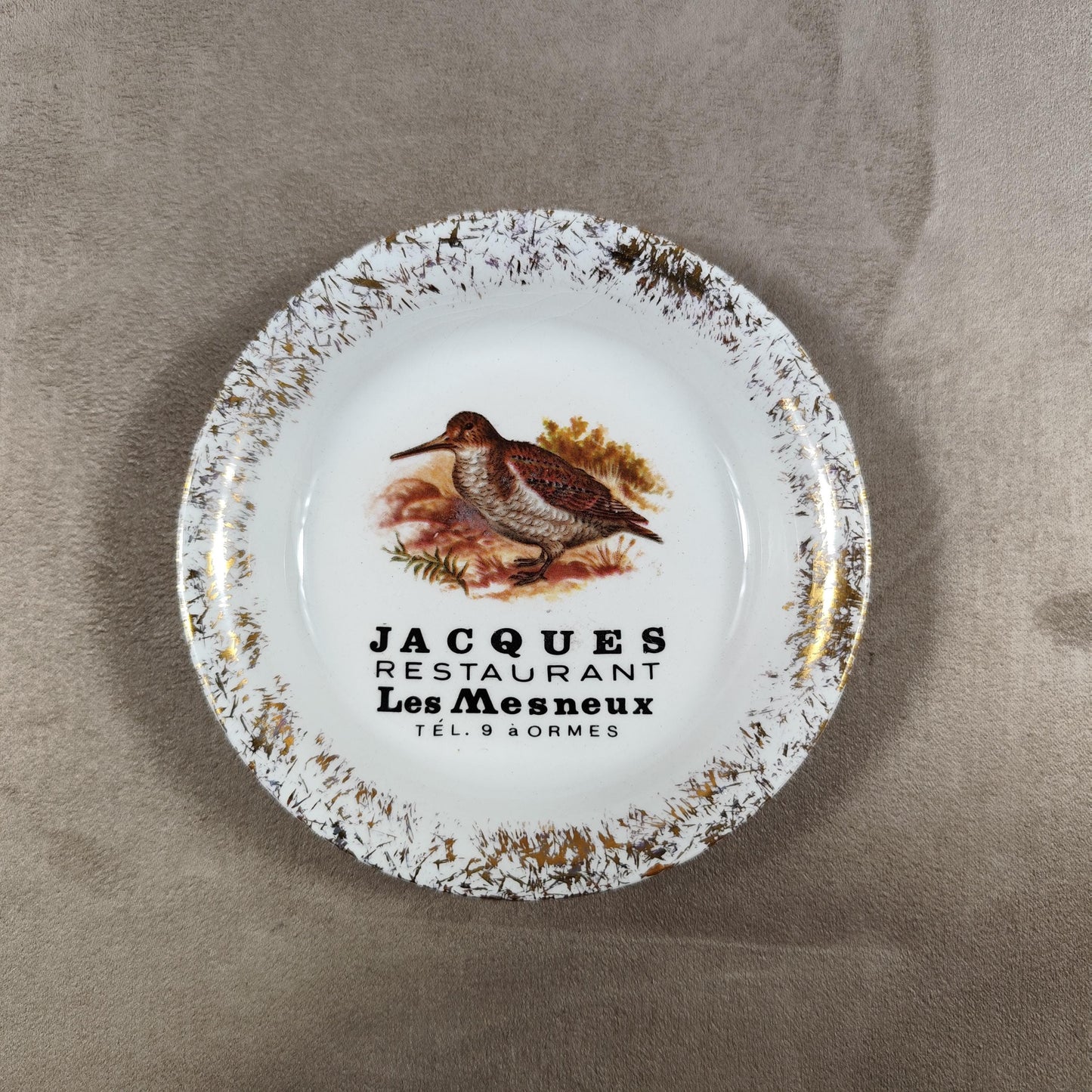 Cendrier Publicitaire Restaurant Jacques Les Mesneux en faience de Villenauxe Made in France Vintage 1970