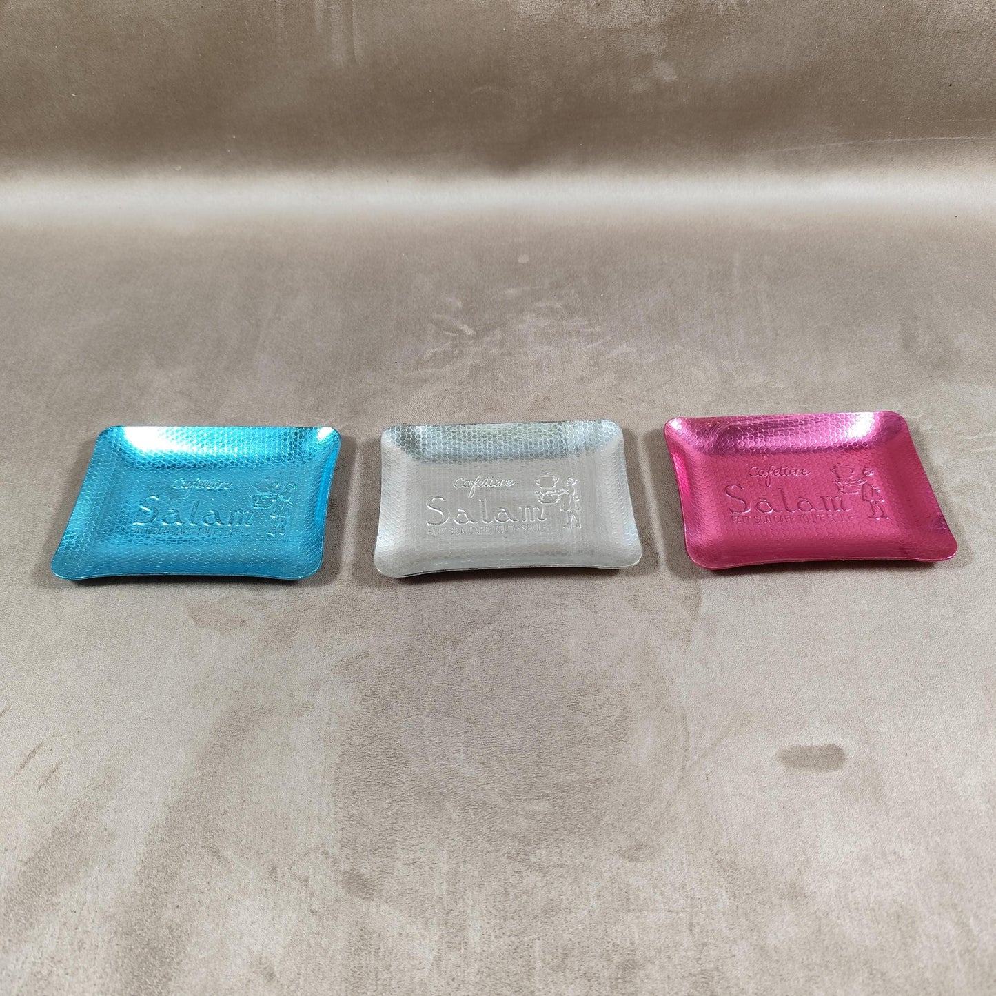 Lot de 3 cendriers publicitaire Cafetière Salam en métal Made in France Vintage 1970