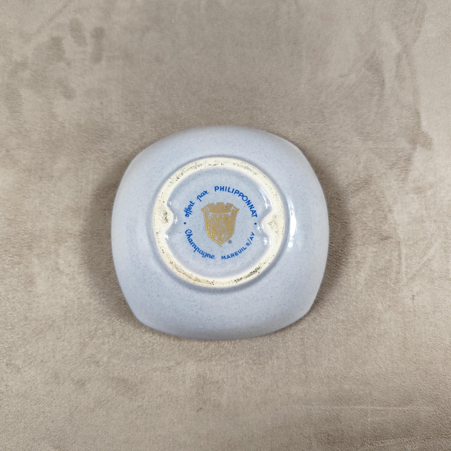 Cendrier Publicitaire Champagne Philipponnat en faience grise par Villenauxe Made in France Vintage 1970