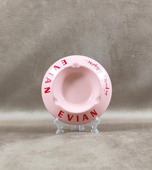 Cendrier Evian en faience rose Made in France Vintage 1960