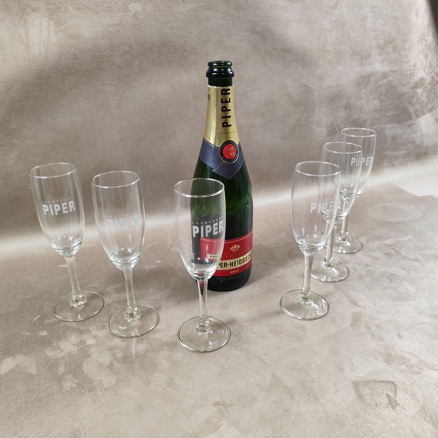 Lot de 6 flûtes à Champagne en verre Piper-Heidsieck Made in France Vintage 1970