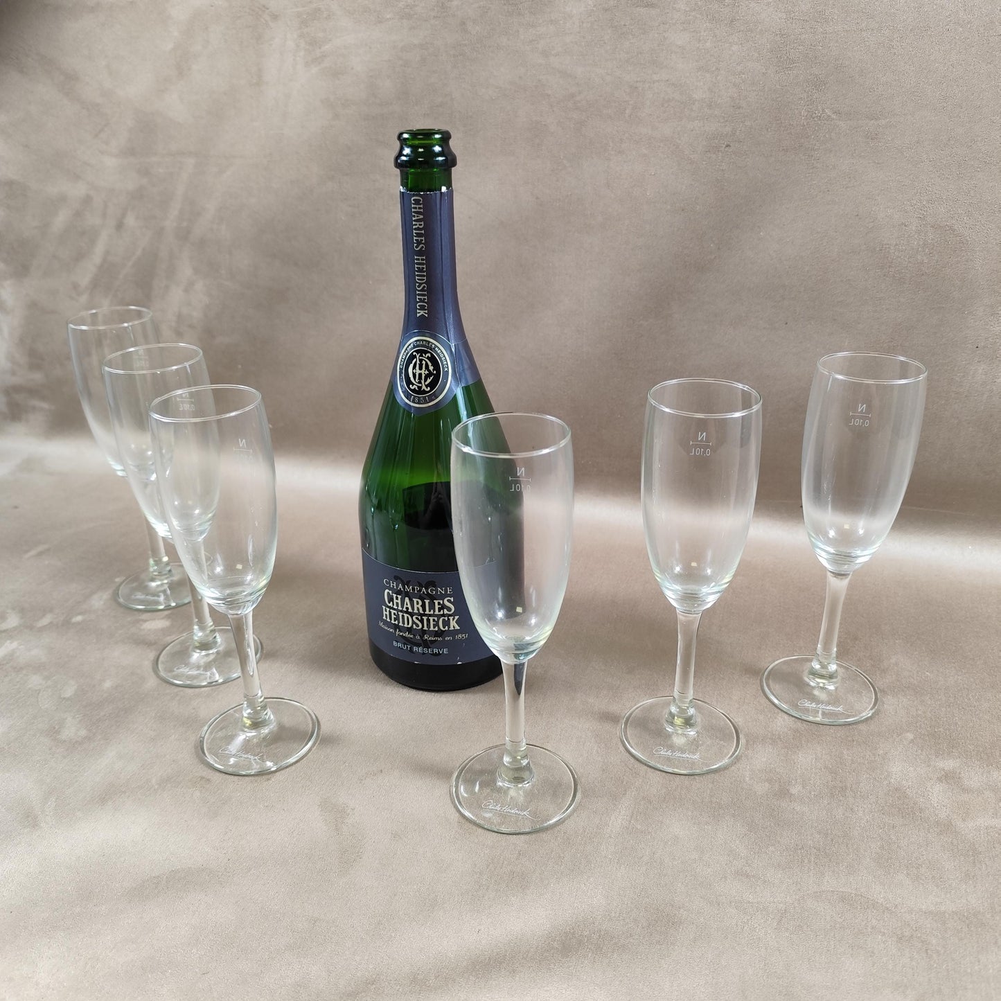 Lot de 6 flutes à champagne Charles Heidsieck Made in France Vintage 1980