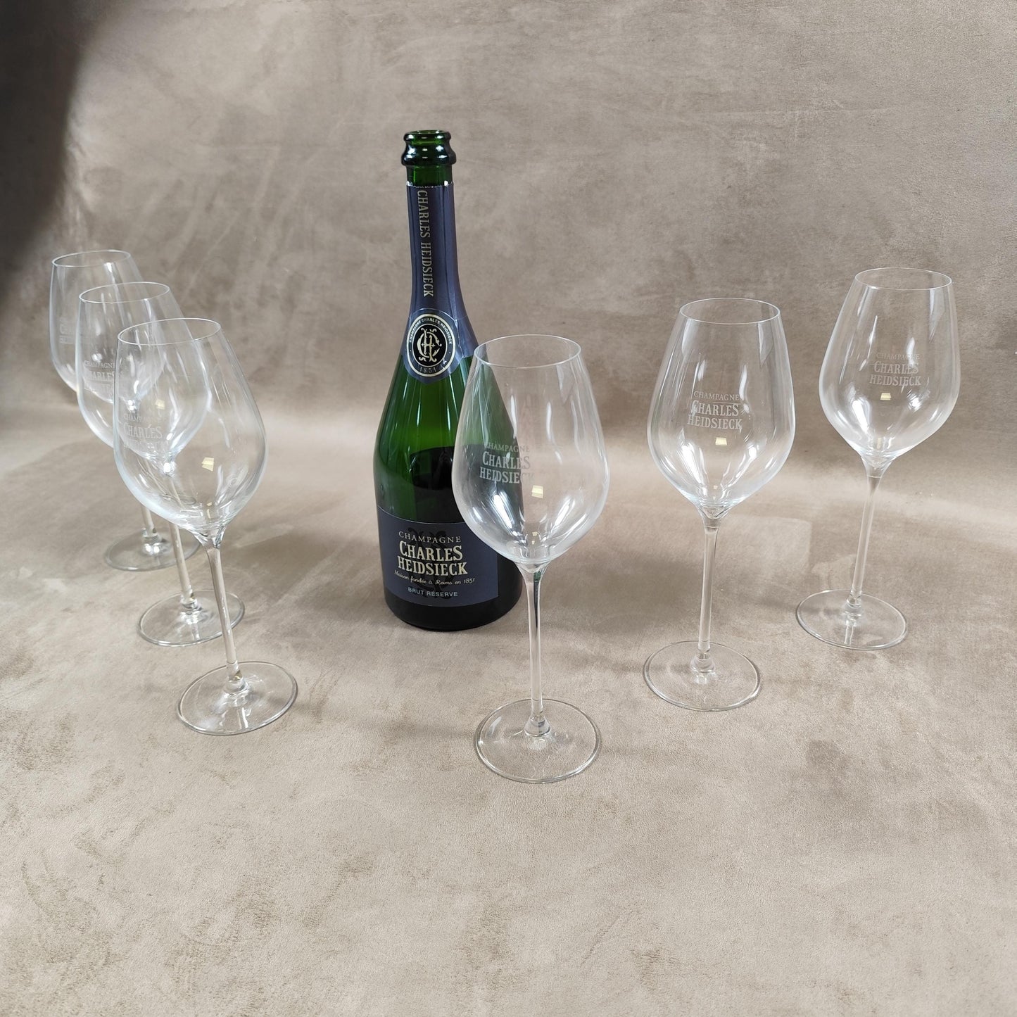 Lot de 6 flutes à champagne Charles Heidsieck Made in France Vintage 1980