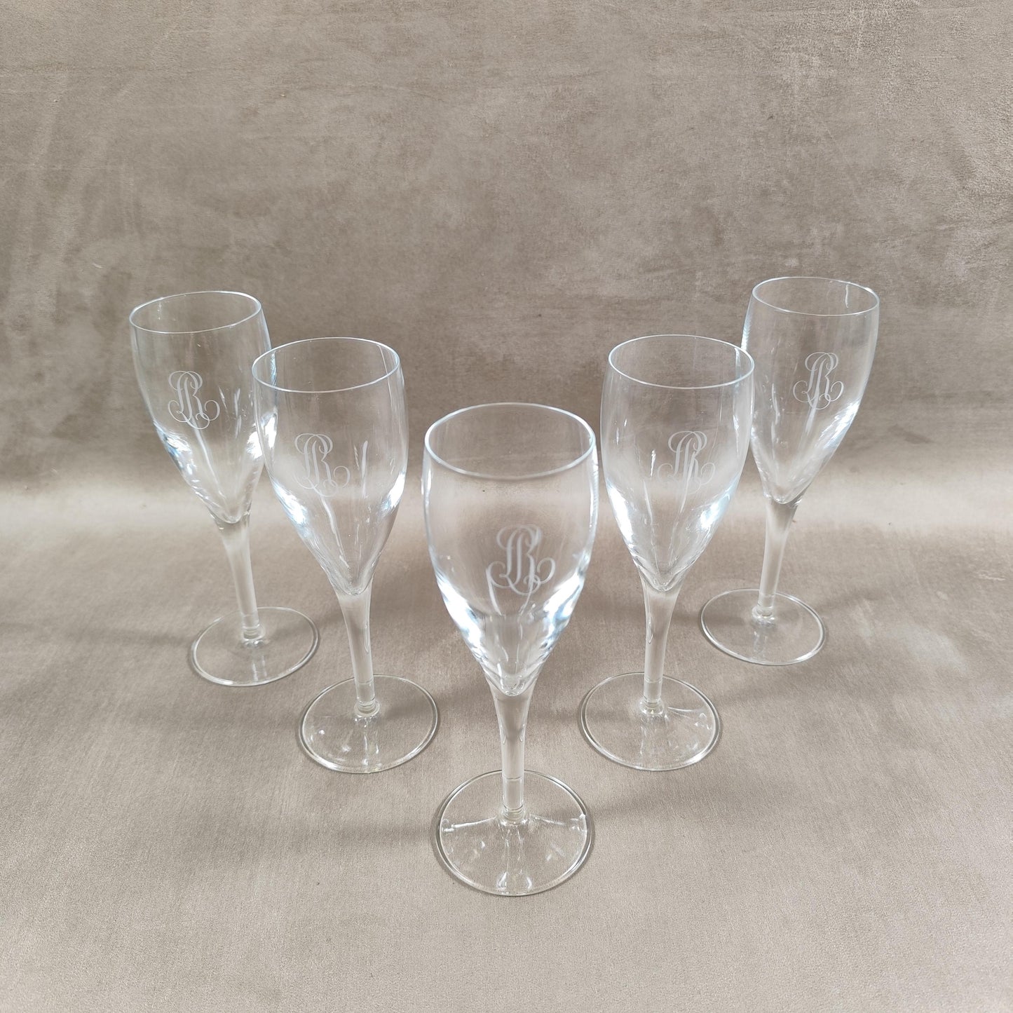 Lot de 5 flutes en cristal Champagne Louis Roederer Reims Made in France Vintage 1980