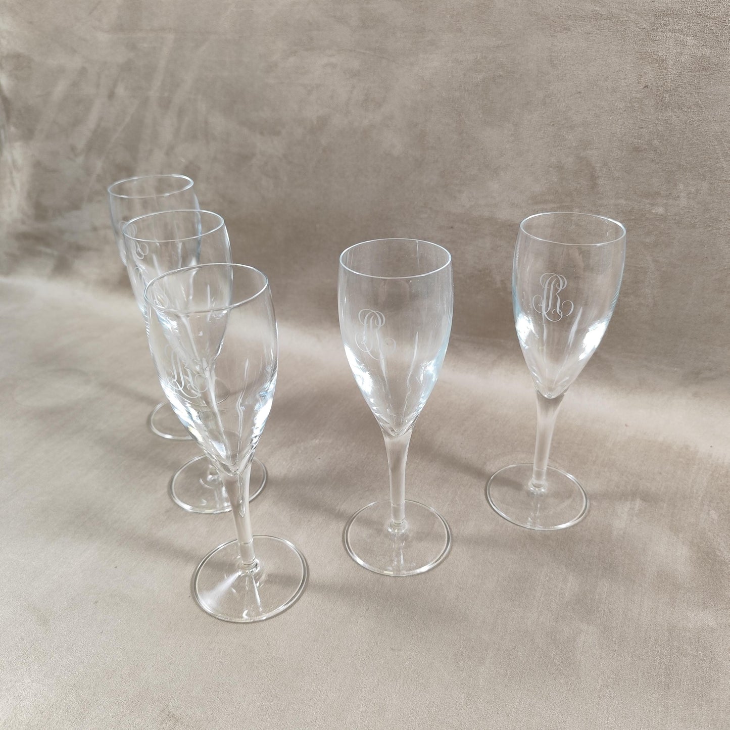 Lot de 5 flutes en cristal Champagne Louis Roederer Reims Made in France Vintage 1980