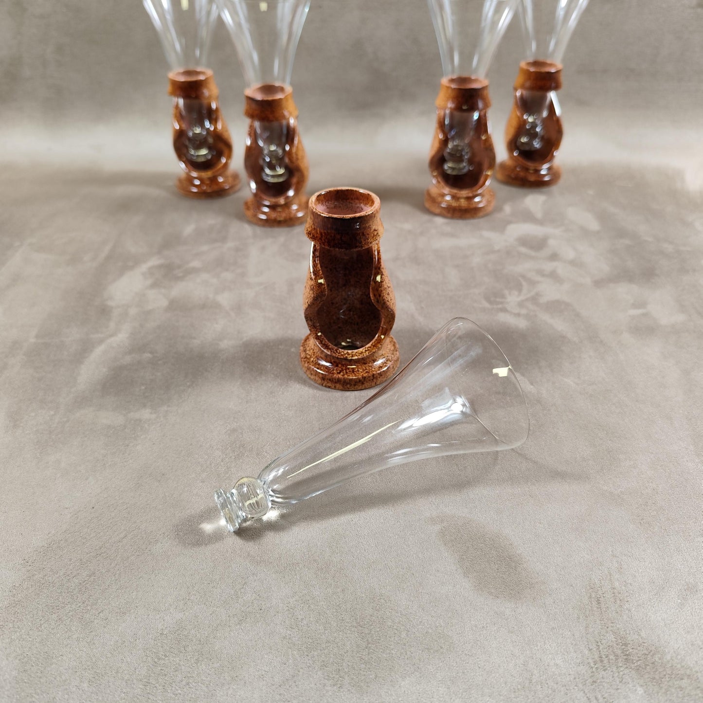 Lot de 5 flutes champagne en grès Francis DUMELIÉ Made in France Vintage 1970