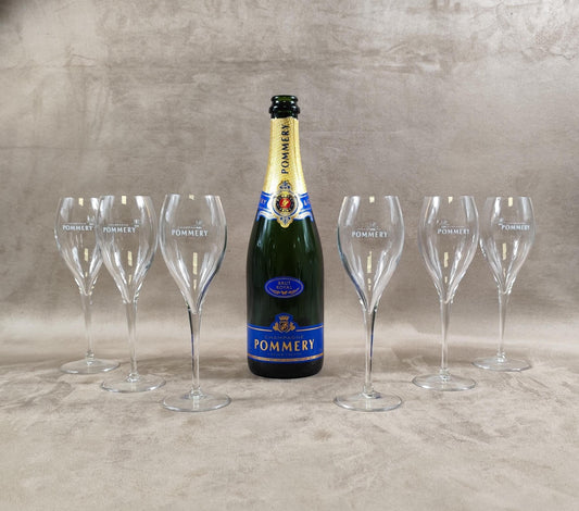 Lot de 6 flutes en cristal Champagne Pommery Made in France Vintage 1980