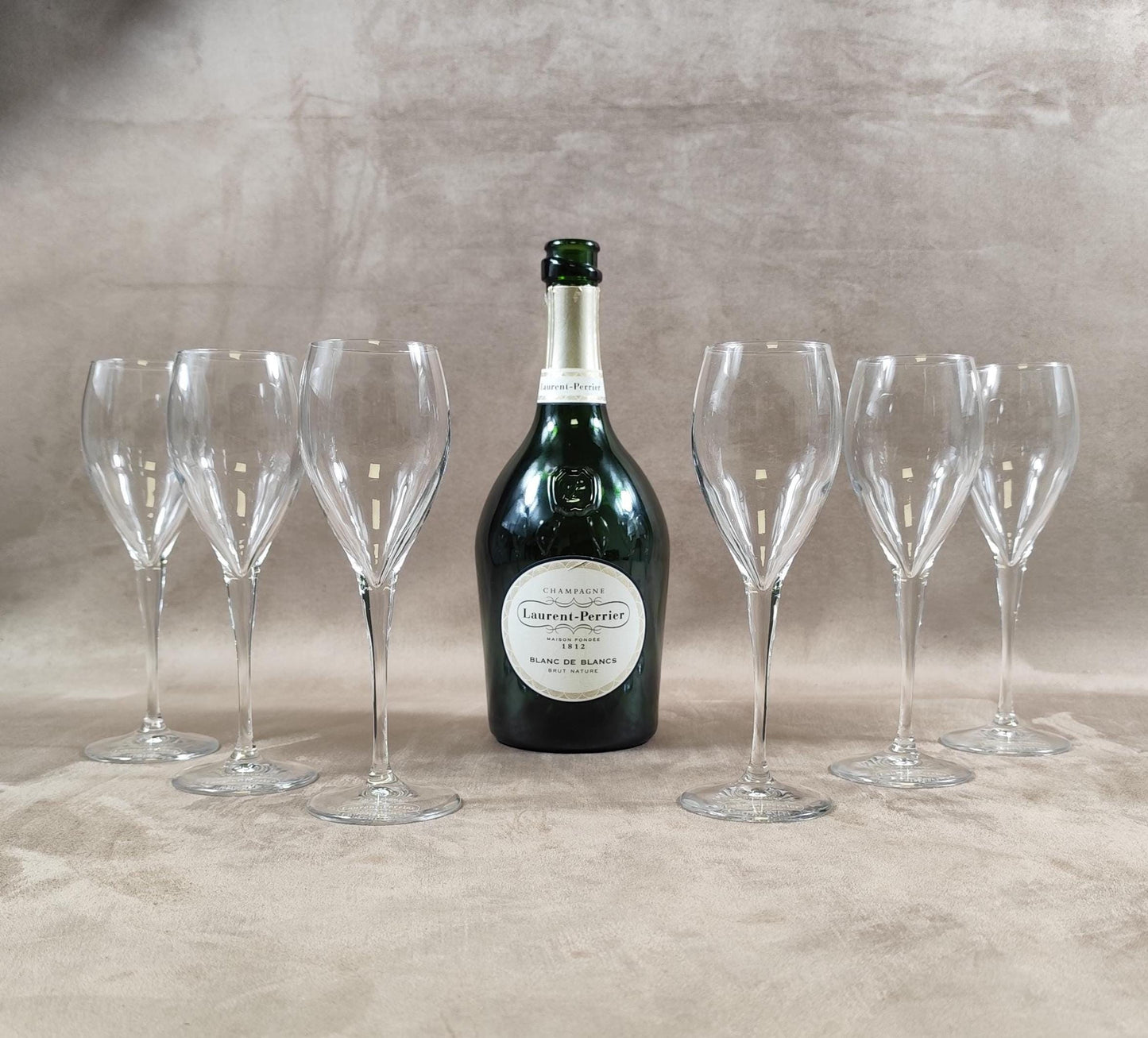 Lot de 6 Flûtes à champagne Laurent-Perrier en cristal Made in France Vintage 1990
