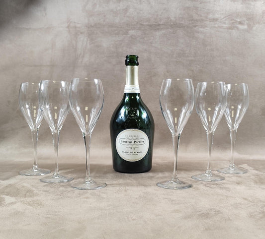 Lot de 6 Flûtes à champagne Laurent-Perrier en cristal Made in France Vintage 1990