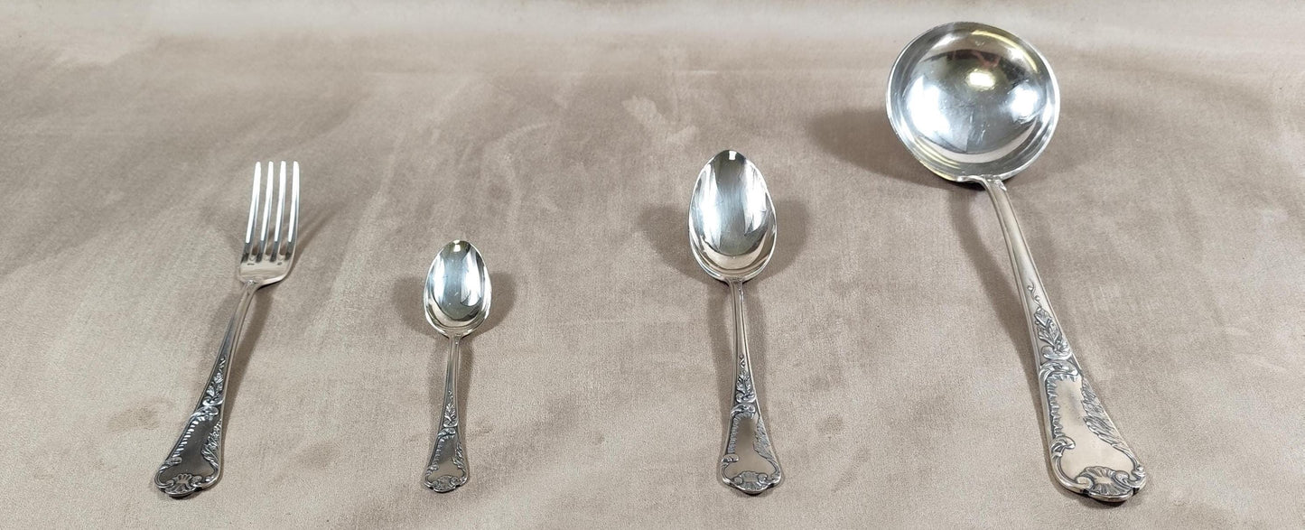VERY RARE Ménagère métal argenté Frionnet François poinçon d'orfèvre 37 pièces 12 personnes Made in France Vintage 1900