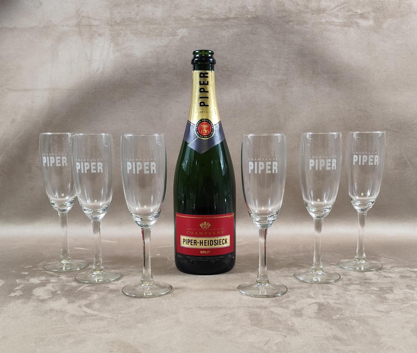 Lot de 6 flûtes à Champagne en verre Piper-Heidsieck Made in France Vintage 1970