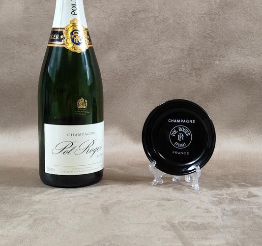Cendrier Champagne Pol Roger en porcelaine noire Made in France Vintage 1980