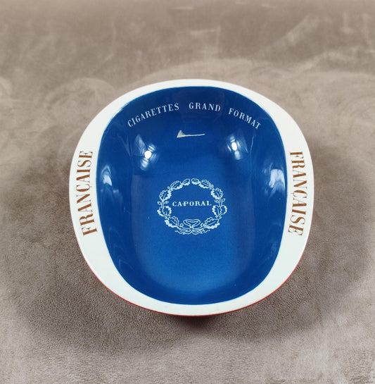 Cendrier Publicitaire en Faïence Caporal Cigarettes Grand Format Française par Longchamp Made in France Vintage 1980