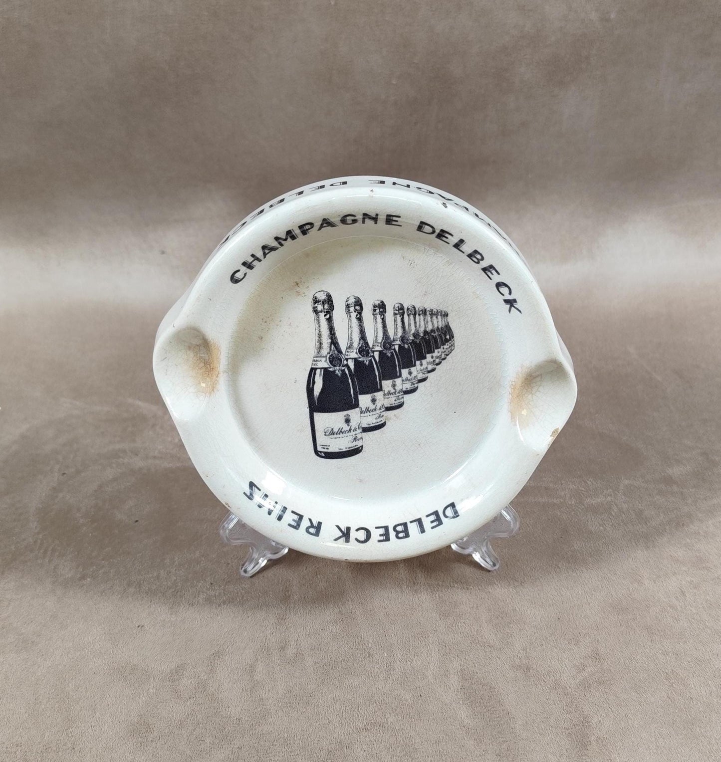 VERY RARE Cendrier Champagne Delbeck en faience ancienne vintage par Keller et Guerin  Made in France Vintage 1900