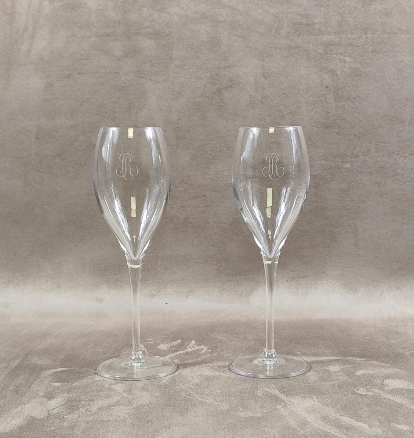 Lot de 2 flutes en verre Champagne Louis Roederer Reims Made in France Vintage 1980