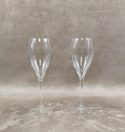 Lot de 2 flutes en verre Champagne Louis Roederer Reims Made in France Vintage 1980