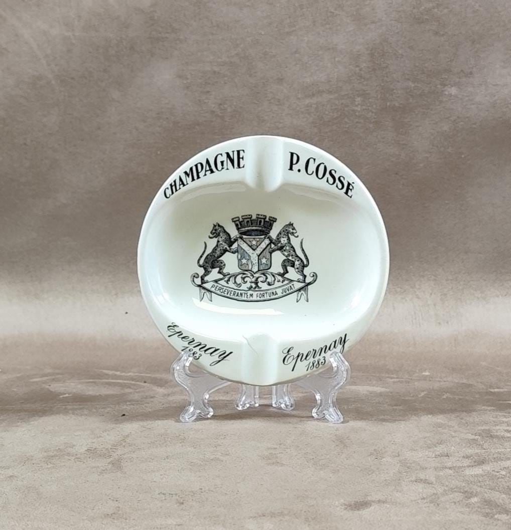 Cendrier Publicitaire Champagne P. Cossé en faience du Moulin Des Loups Made in France Vintage 1900