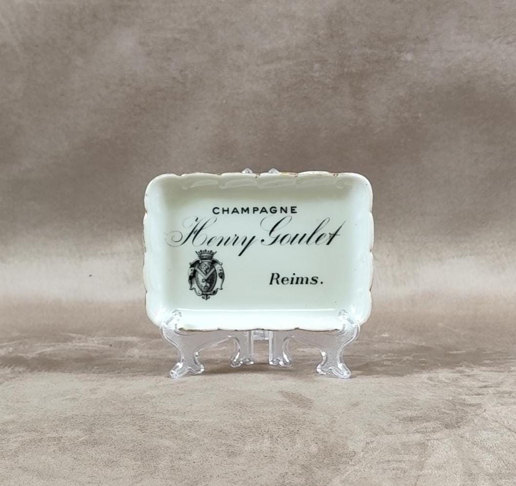 Cendrier Champagne Henry Goulet en porcelaine par Michelaud Frères Limoges Made In France Vintage 1970