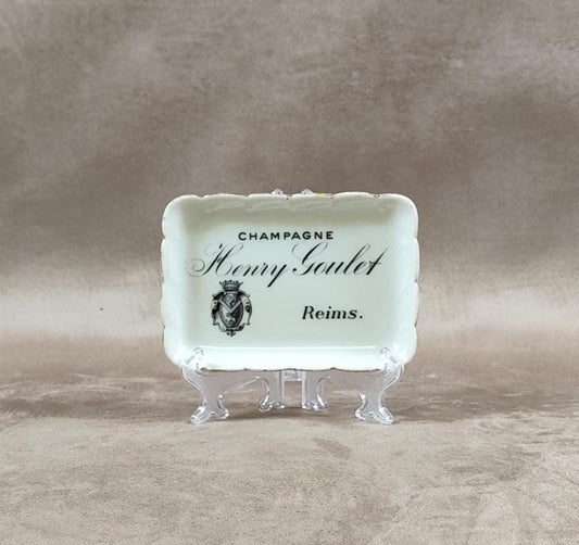 Cendrier Champagne Henry Goulet en porcelaine par Michelaud Frères Limoges Made In France Vintage 1970