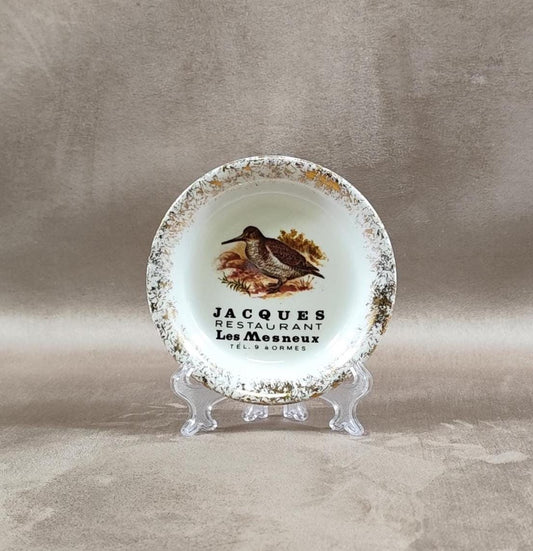 Cendrier Publicitaire Restaurant Jacques Les Mesneux en faience de Villenauxe Made in France Vintage 1970