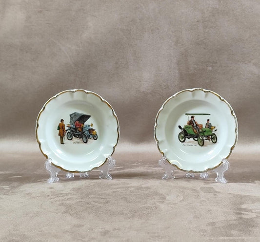 Lot de 2 Cendriers en Porcelaine de Limoges Voitures Pepe Waverley, Fiat Made in France Vintage 1970