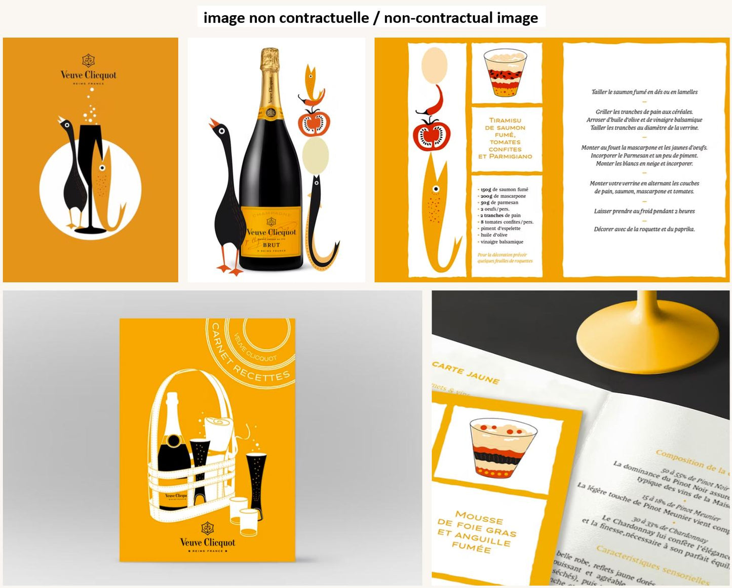 RARE "Yellow basket" Champagne Veuve Clicquot Flutes Trendy Verrines Tablier Made in France Vintage 2000