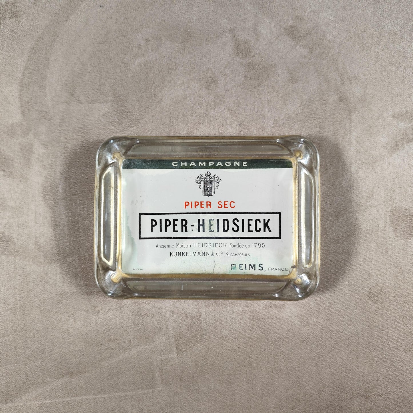 Cendrier publicitaire Champagne Piper-Heidsieck en verre Made in France Vintage 1950