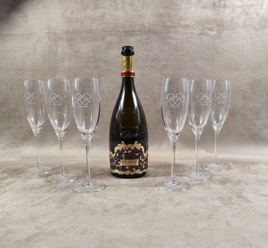 RARE Service de 6 flutes à champagne Rare Champagne Charles-Heidsieck en cristal Made in France Vintage 1980