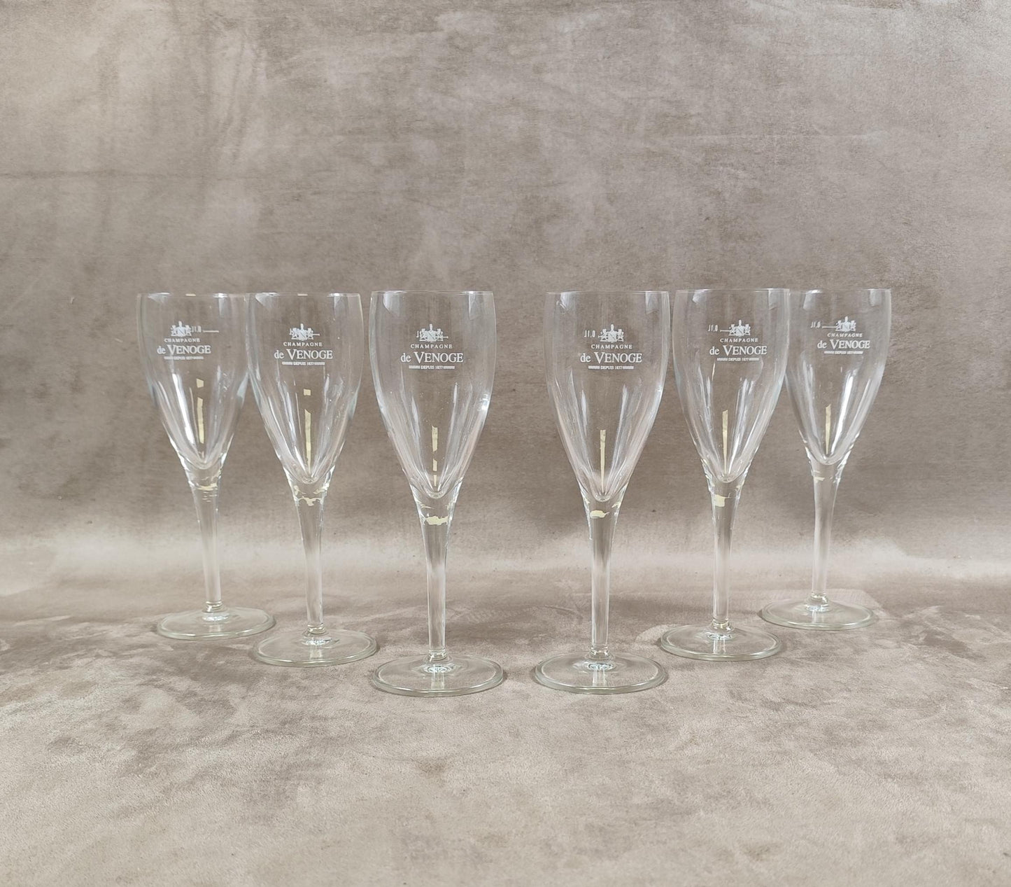 Lot de 6 flutes à Champagne De Venoge Made in France Vintage 1980