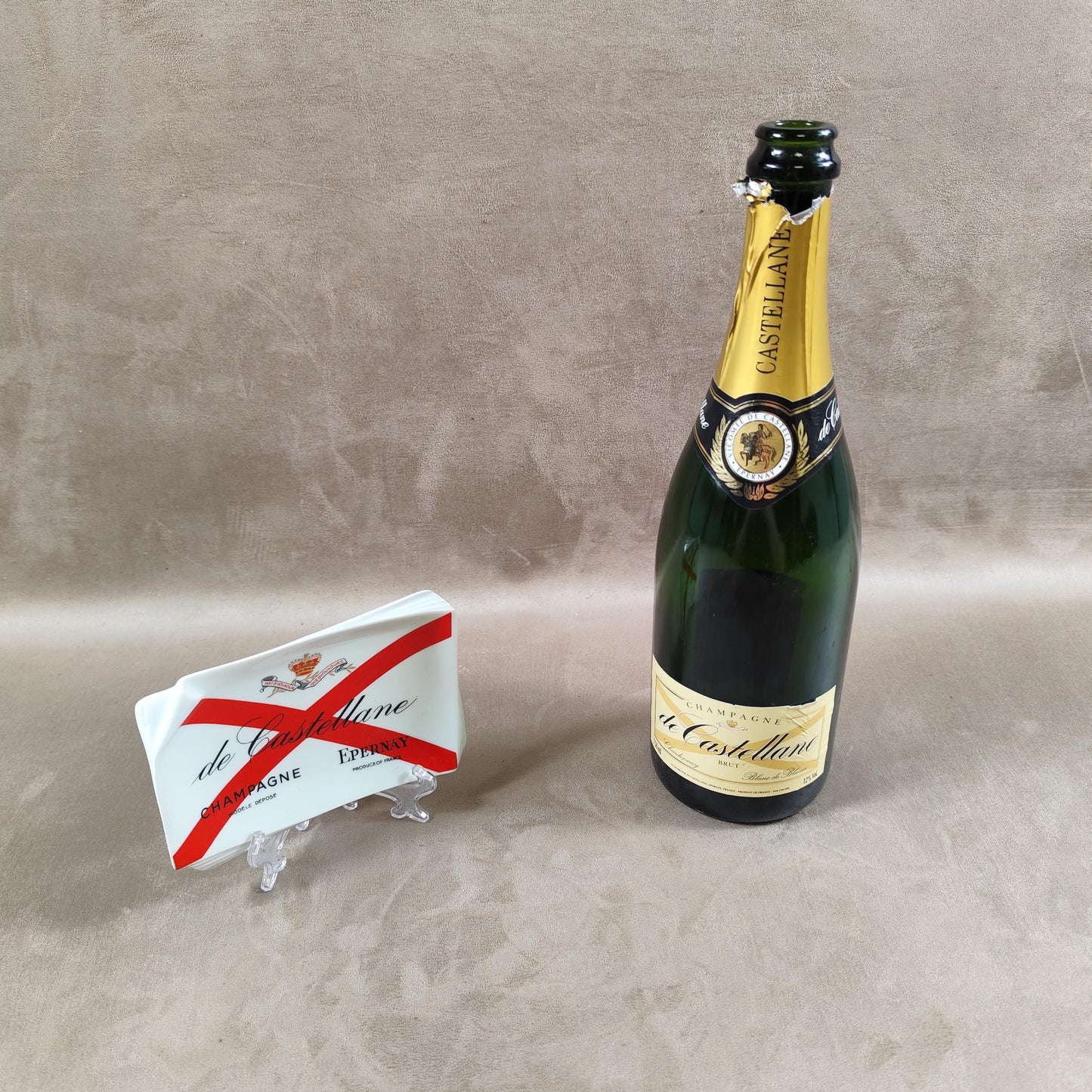 Cendrier Publicitaire Champagne De Castellane en céramique Made in France Vintage 1980