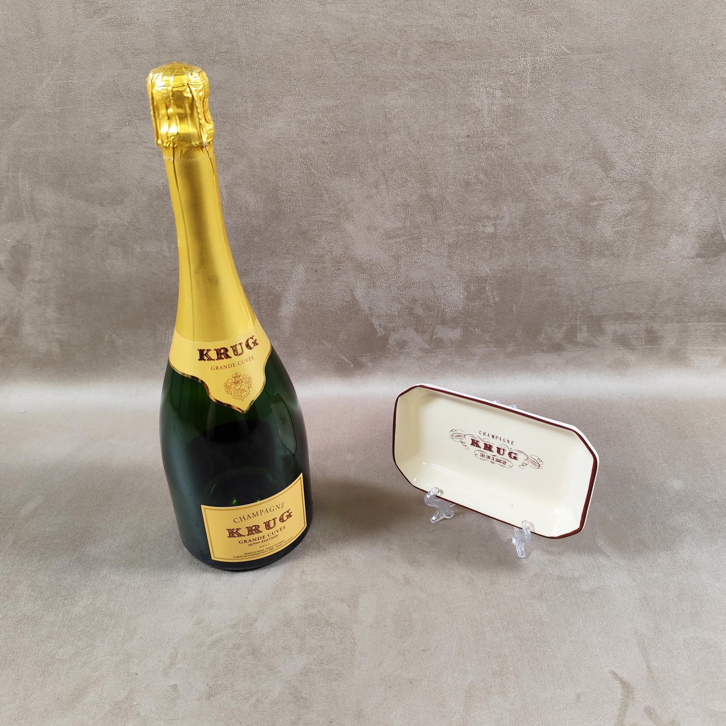 Cendrier Publicitaire Champagne Krug en céramique de Villenauxe Made in France Vintage 1970