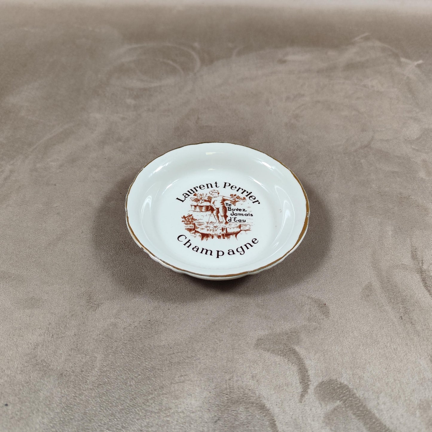 Cendrier vide-poche publicitaire Champagne Laurent-Perrier en faïence Moulin des Loups Made in France Vintage 1970