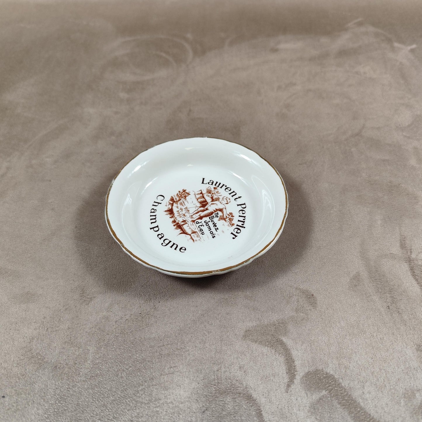 Cendrier vide-poche publicitaire Champagne Laurent-Perrier en faïence Moulin des Loups Made in France Vintage 1970