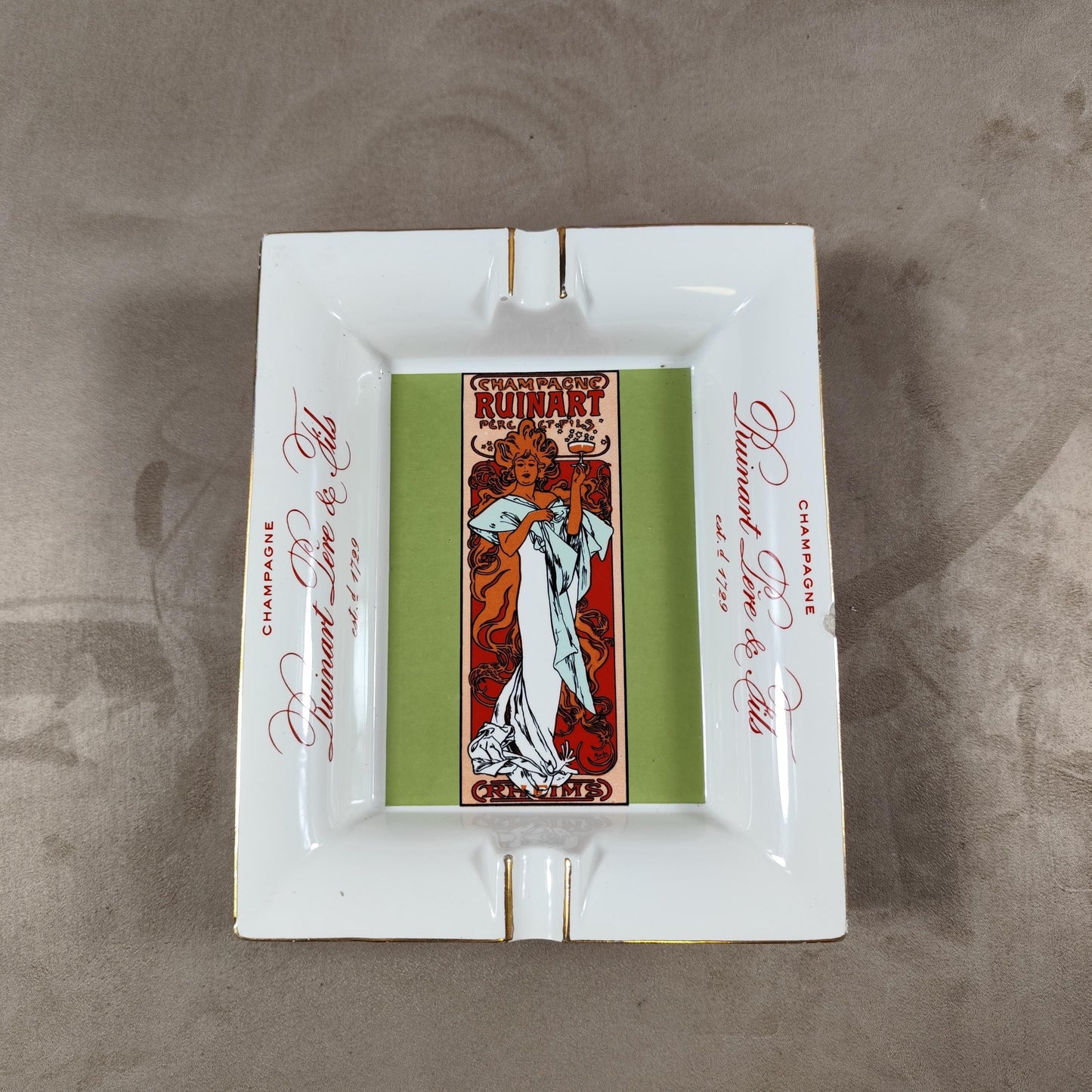 RARE Cendrier Publicitaire Champagne Ruinart faience d'art PORCERAM St Zacharie Made in France Vintage 1950