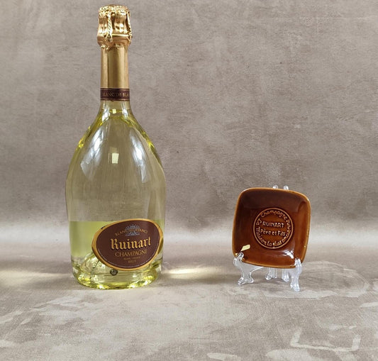 Cendrier publicitaire Champagne Ruinart en céramique marron Made in France Vintage 1960