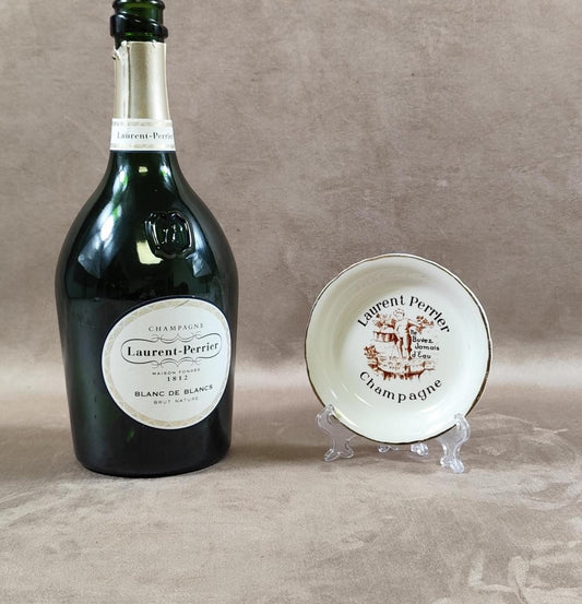 Cendrier vide-poche publicitaire Champagne Laurent-Perrier en faïence Moulin des Loups Made in France Vintage 1970