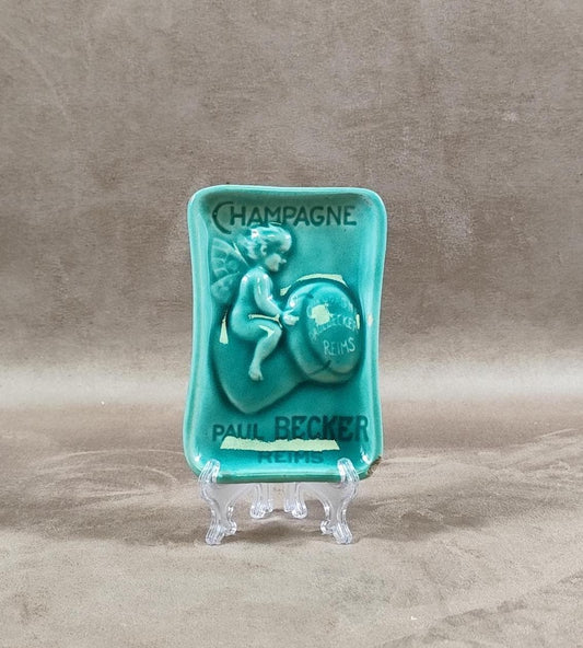 Cendrier publicitaire Champagne Paul Becker en faience Made in France Vintage 1900