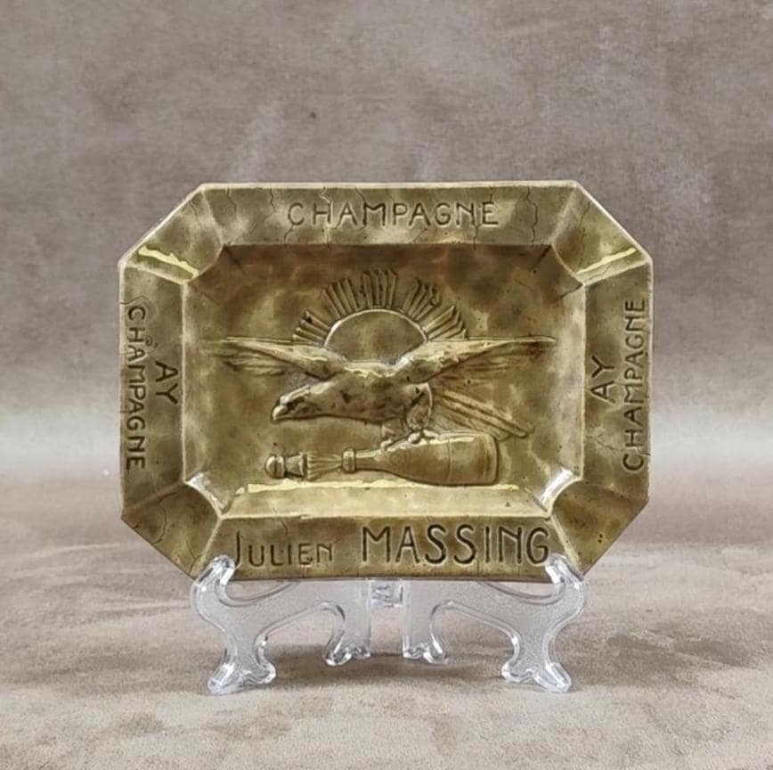 Cendrier Publicitaire en Faïence, Champagne Julien Massing, Made in France, Vintage 1900