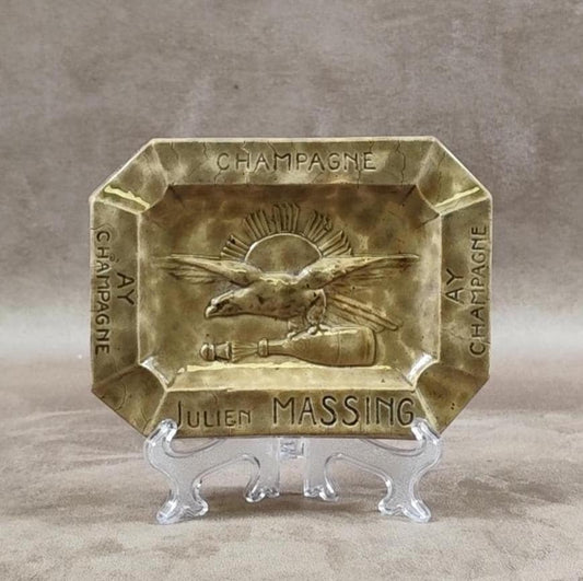 Cendrier Publicitaire en Faïence, Champagne Julien Massing, Made in France, Vintage 1900