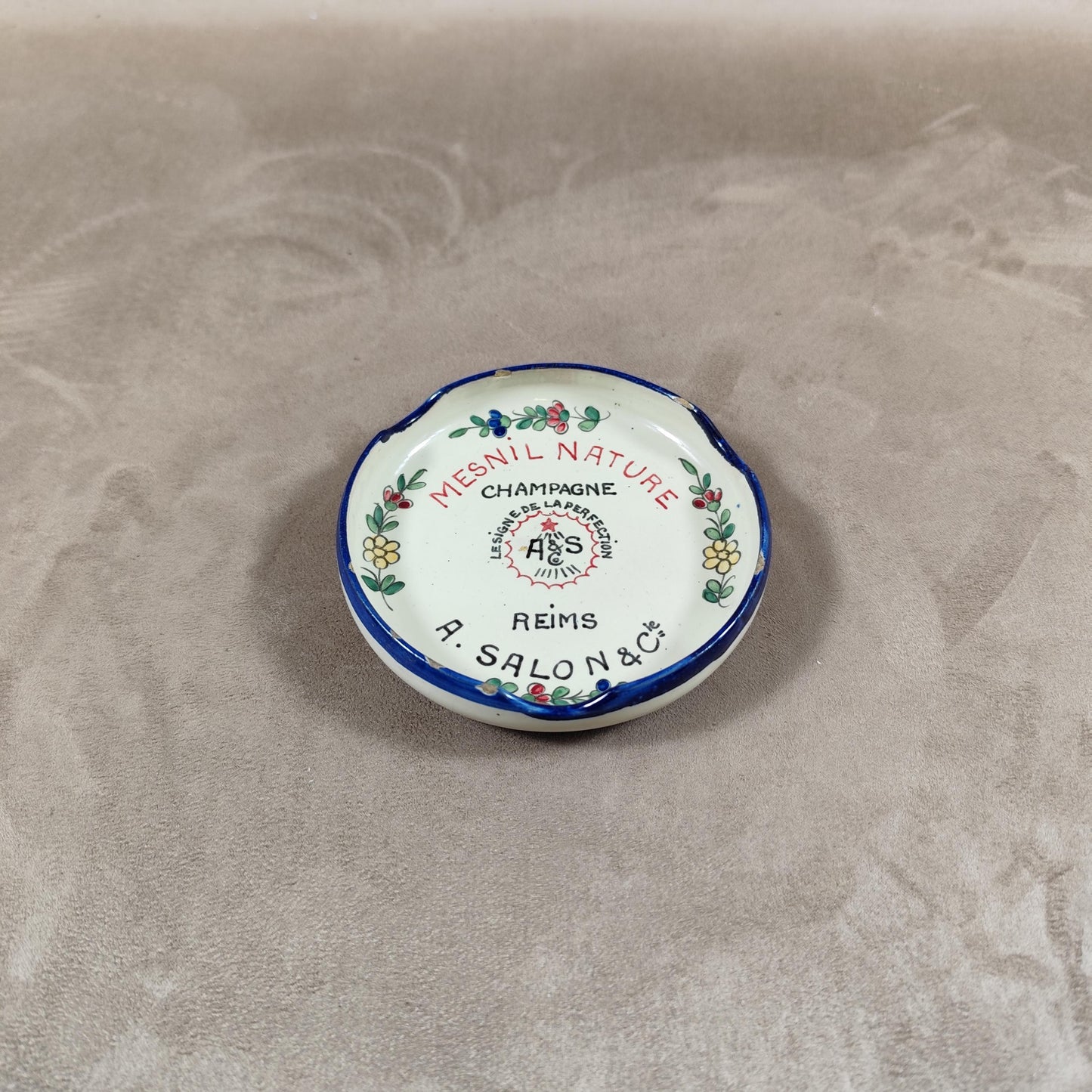 RARE Magnifique Cendrier champagne Salon en faïence Renolleau Made in France Vintage 1960